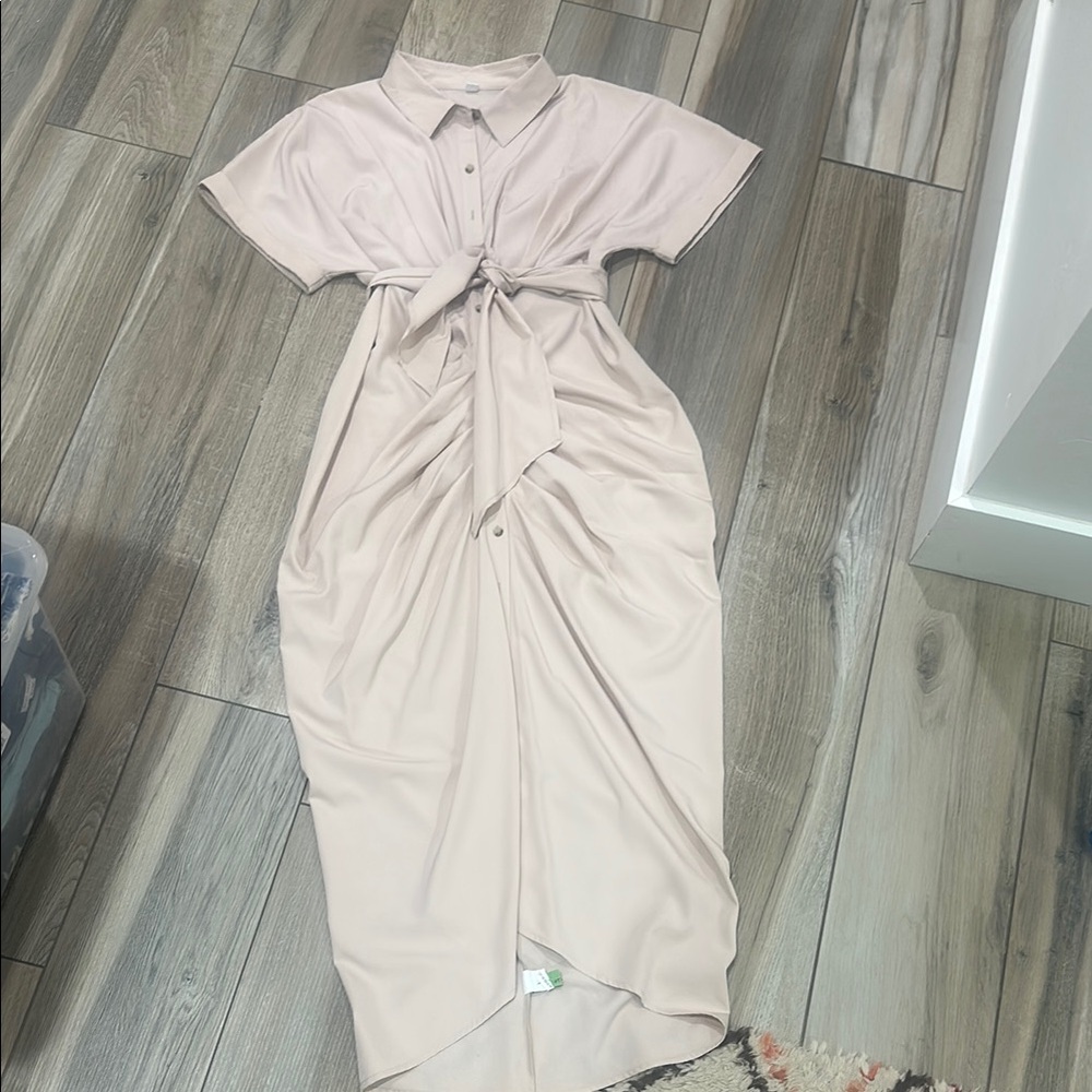 Flattering Cream Shirt Dress